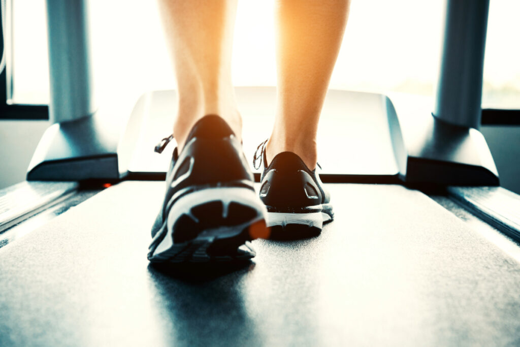 Close up of feet on treadmill