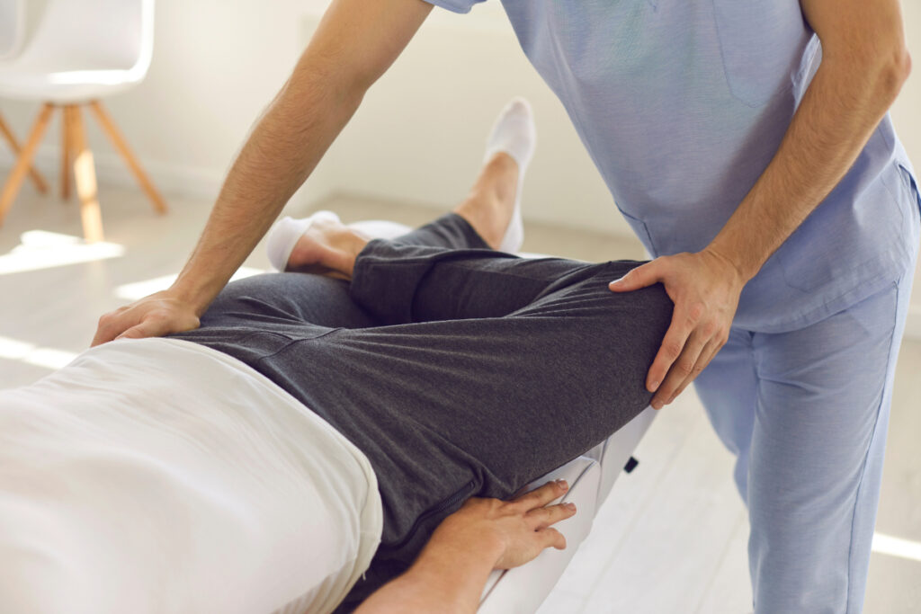 Patient undergoing pelvic physical therapy