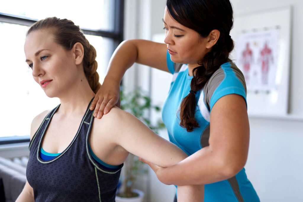 Patient with physical therapist